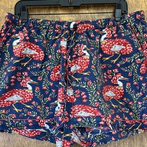 Printfresh Queen Lotus Bird Peacock Anthropolgie Red Blue Pajama Sleep Shorts XL
